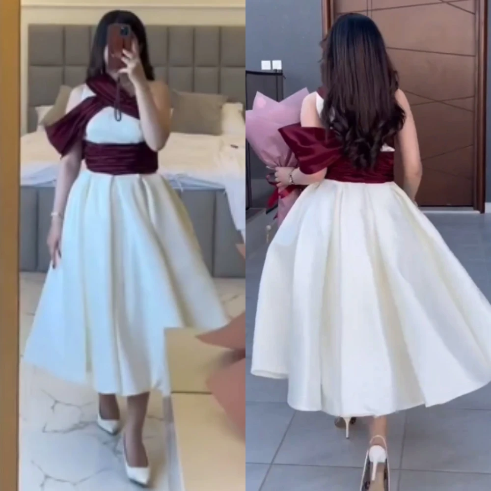 Prom Dresses Retro Elegant One-shoulder A-line Belt Satin Formal Occasion Gown 프롬드레스 Vestidos De Fiesta Elegantes Para Mujer