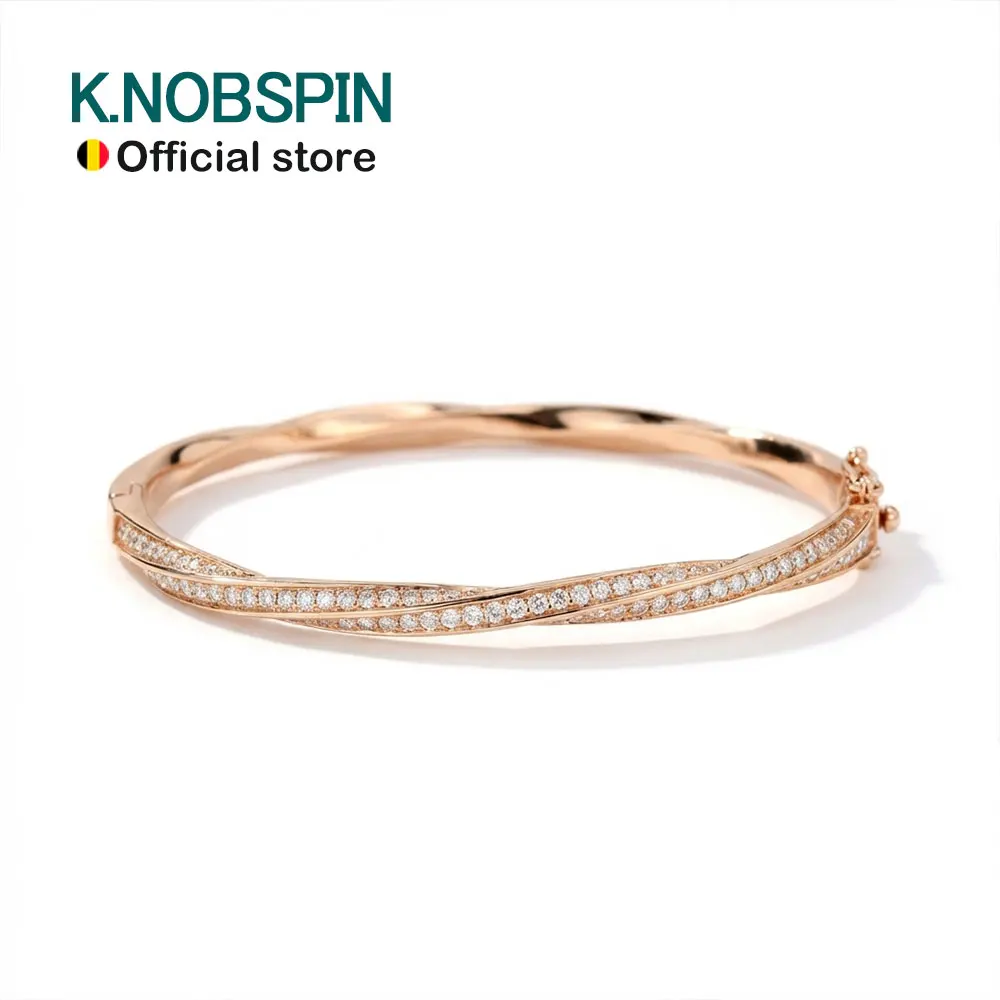 

KNOBSPIN D VVS1 Moissanite Twisted Bangle Bracelet for Women GRA Certified Solid 925 Sterling Silver Plated 18K Wedding Bracelet