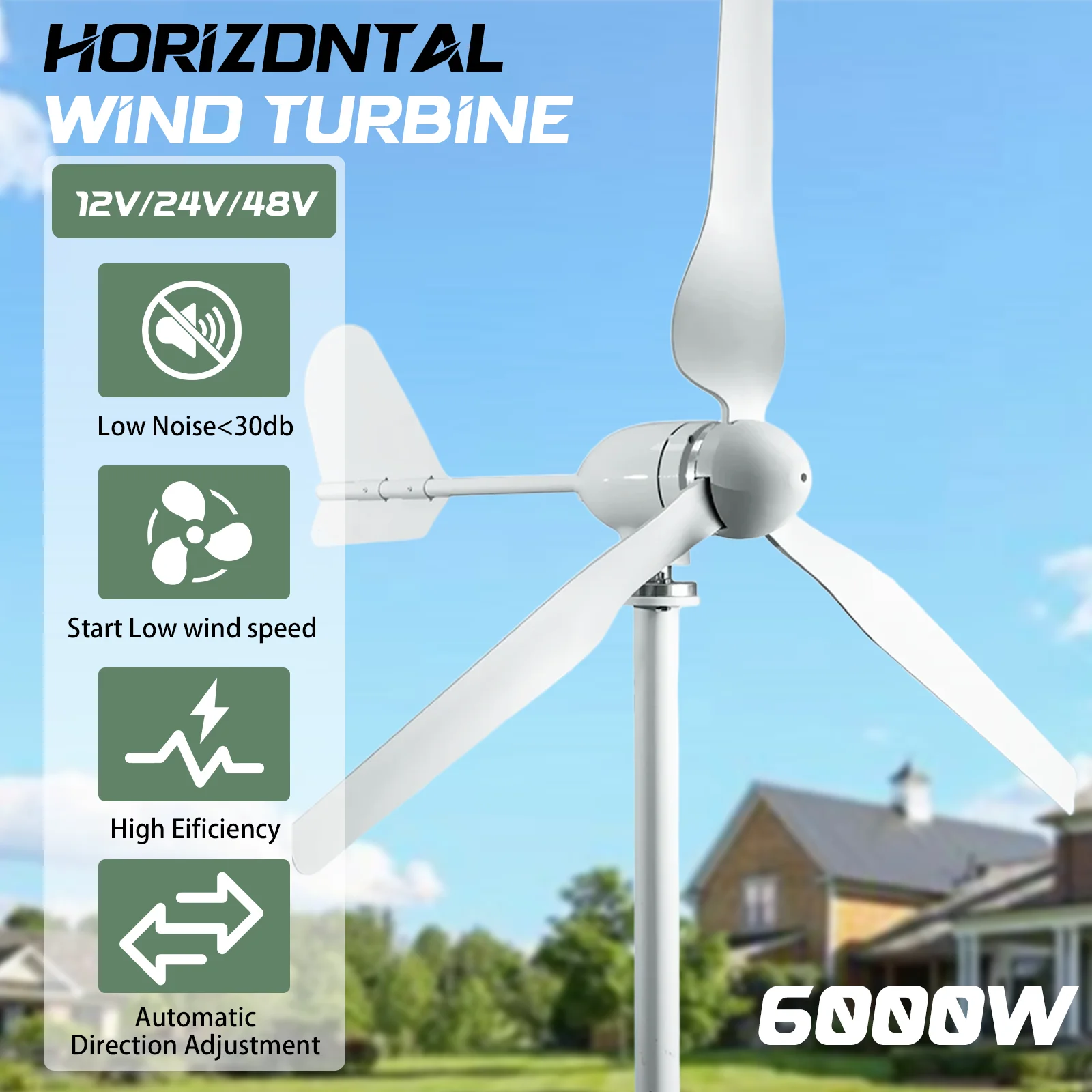Polonia 6000W 12V 24V 48V Generatore eolico con pannelli solari Lifepo4 Batteria Uso domestico Elettrodomestici a energia libera