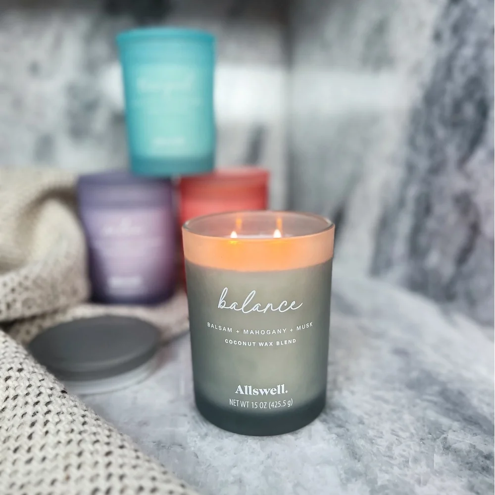 Balance Balsam Mahogany Musk Scented Candle 2 Wick Coconut Wax Jar 15oz Relaxation Home Decor Gift Aromatherapy 50 Hour Burn