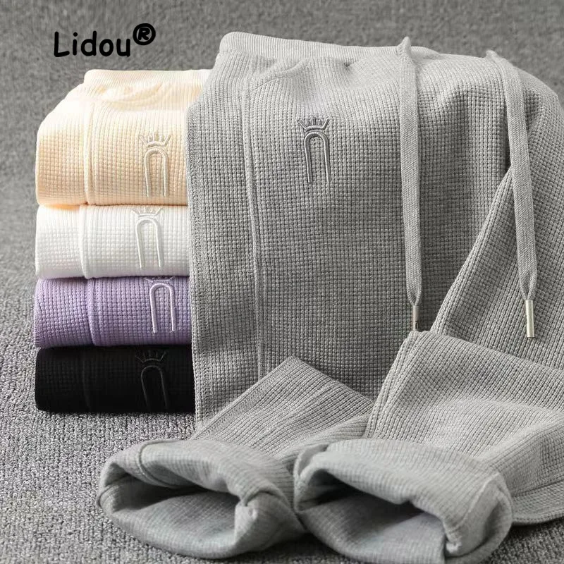 

Classic Solid Color Drawstring Pocket Casual Sports Pants Women New High Waist Plush and Thicken Autumn Winter Pencil Trousers