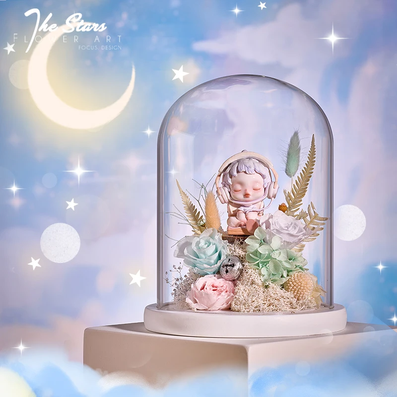 Skullpanda Temperature Series Eternal Life Flower  Figurine Creative Trendy Home Desktop Decoration Birthday Christmas Gift