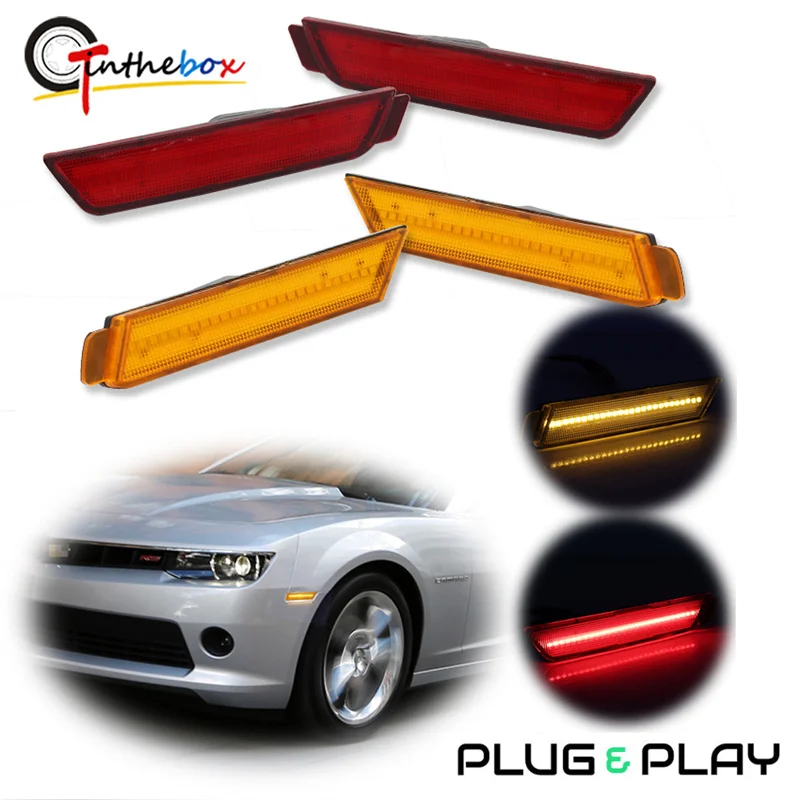 2/4Pcs LED Bumper Side Smoked Marker Light for Chevy Camaro 2010 2011 2012 2013 2014 2015 Yellow Red Front Rear LED Fender Lamps