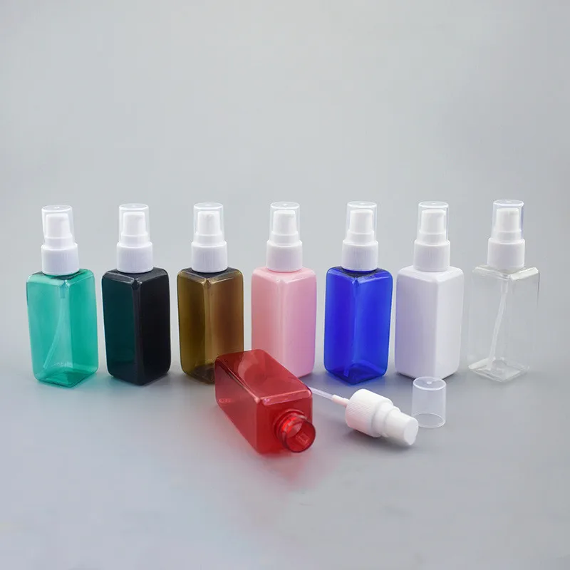 500 X 50ml/1.7oz Empty Transparent Square Travel PET Bottles White Small Plastic Pump Lid For Toiletries Lotion Dispenser Bottle