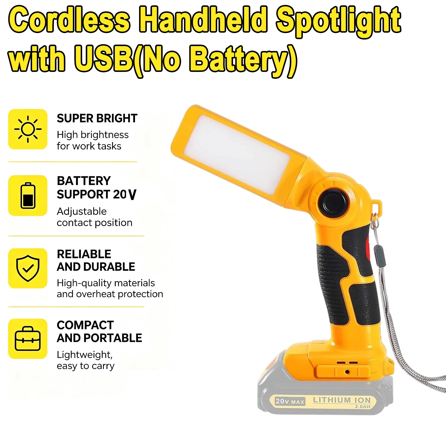 12W Camping LED Light For Makita/Dewalt/Milwuakee/Bosch/Ryobi 18 V battery with USB Flashlight Outdoors Spotlight