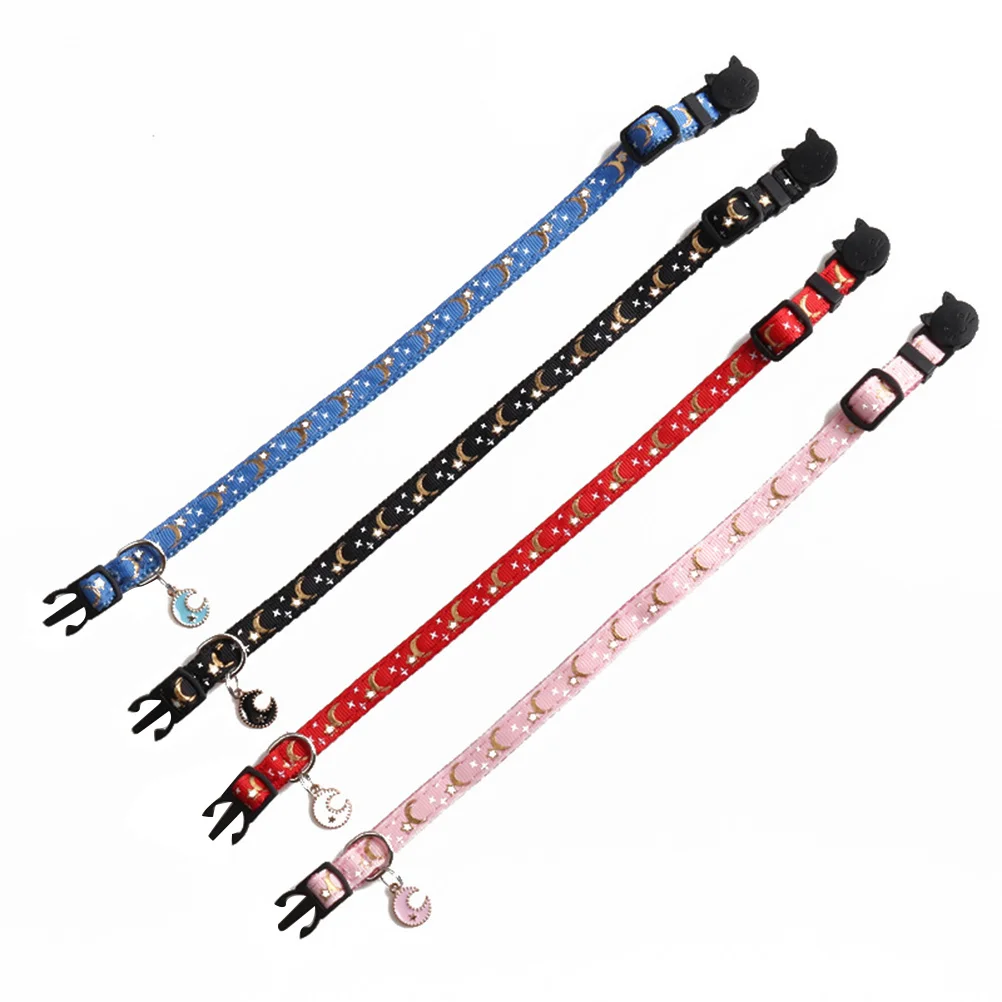 

4pcs Collar For Kitten Cat Adjustable Moon Pendant Design Durable Nylon Pet Necklace Safe Comfortable Pet Supplies