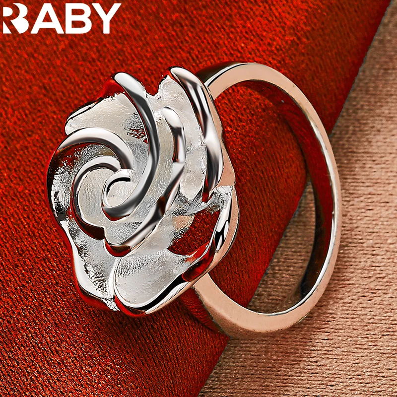 

URBABY 925 Sterling Silver Rose Ring for Women Engagement Band Wedding Rings Fashion Party Jewelry Bridal Charms Accessories