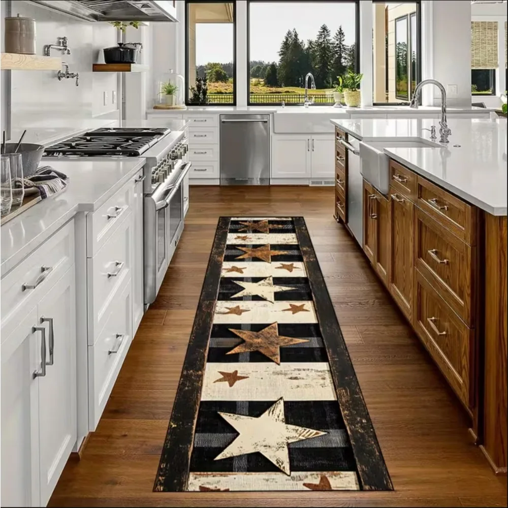 Alfombra con temática de estrella de cinco puntas, antideslizante, fácil de limpiar, duradera, perfecta para el hogar, cocinas, pasillos o alfombras para el hogar de vacaciones