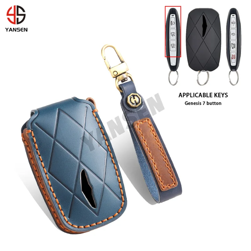 

For New Genesis Leather Keychain Key Case Cover G60 G70 G80 G90 GV60 GV70 GV90 Car Key 2024 Accessories