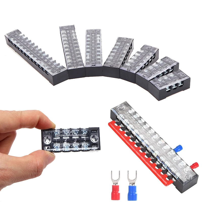 132Pcs Terminal Block Set,3-12 Positions 600V 15A Dual Row Screw Terminal Strip Block+110Pcs Cold Press Terminal