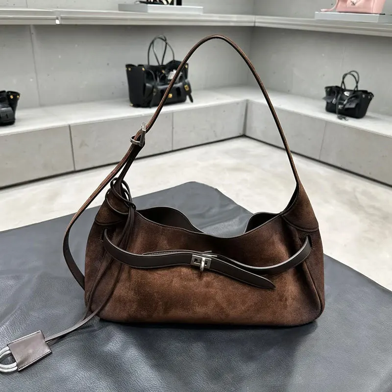 Buckle Decorative Design Solid Faux Suede Handbag Large Capacity Hasp Casual Tote 2025 Hot Sale Bags for Women Bolsas Femininas