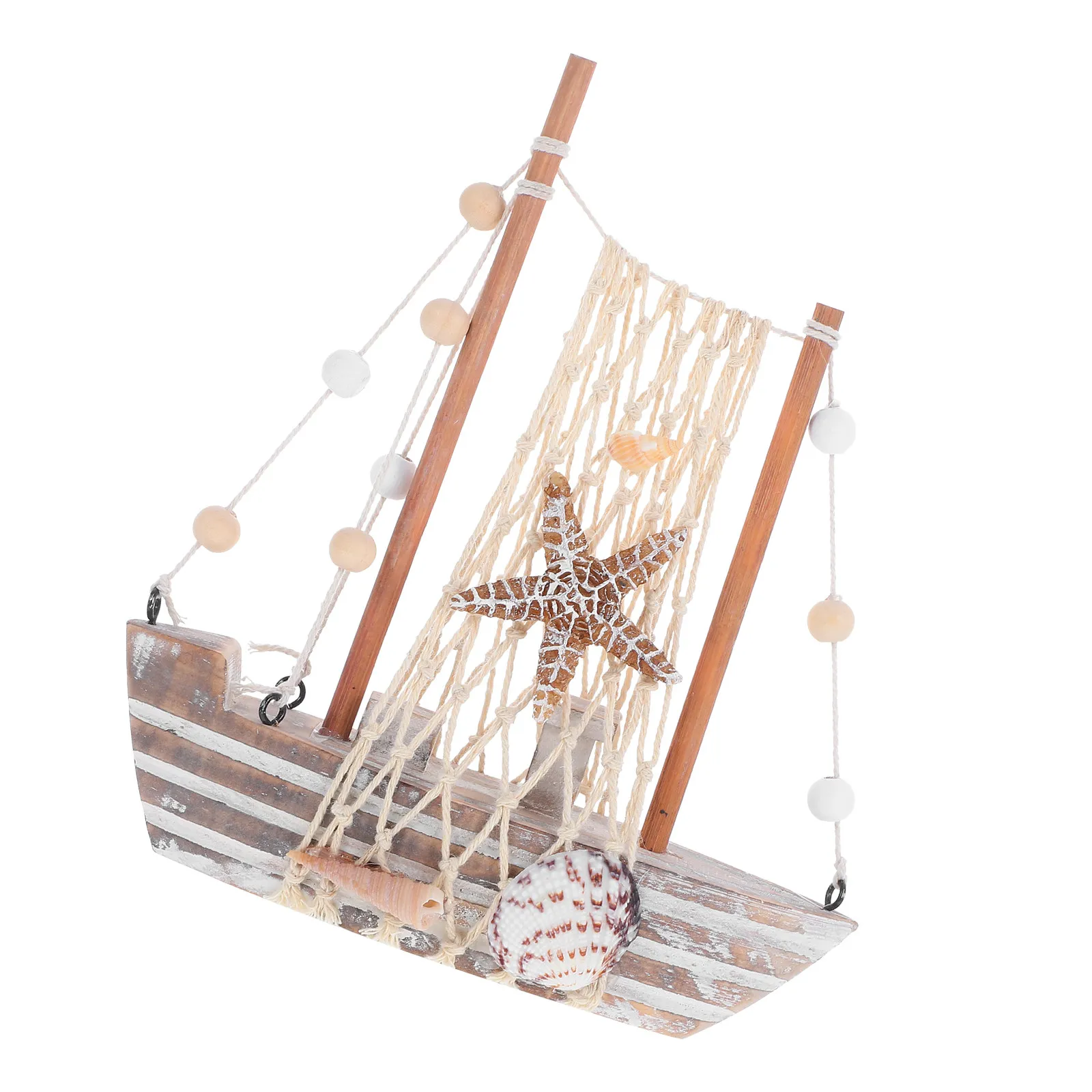 Wooden Sailboat Vintage Nautical Beach Decor Retro Coastal Style for Living Room Nursery Desk Small Boat Decoration