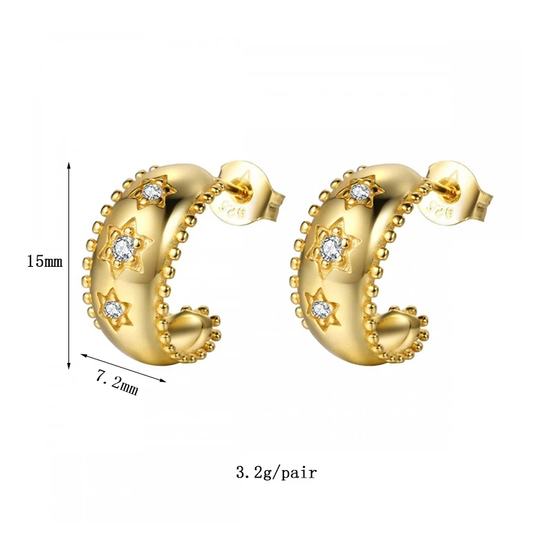 TIANDE Gold Color Charm Star Stud Earrings for Women Exquisite Zircon Piercing Hoop Earrings 2023 Fashion Jewelry Wholesale