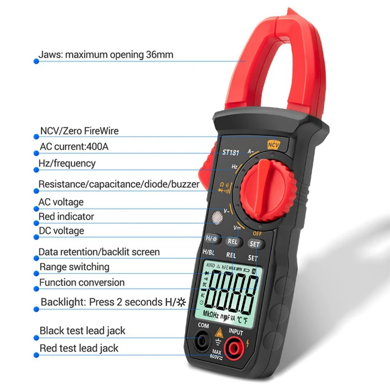 ABBO-Intelligent Digital Clamp Meter High Precision Multimeter 400A AC/DC Clamp Meter Digital Display Backlight Clamp Meter