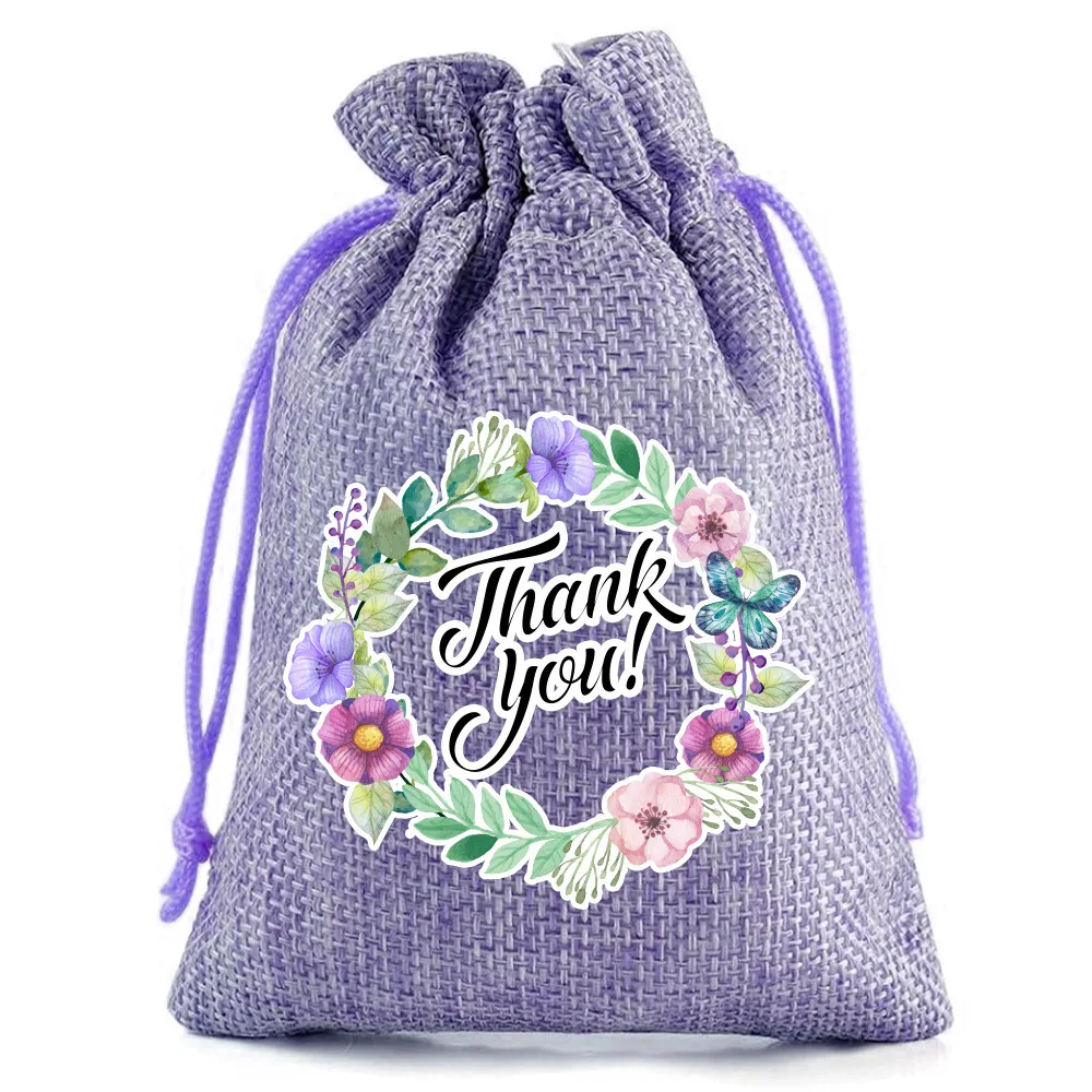 36pcs/lot 10*14cm Thank You Drawstring Bags Burlap Pouches Thanksgiving Day Wedding Party Gift Packaging Bag
