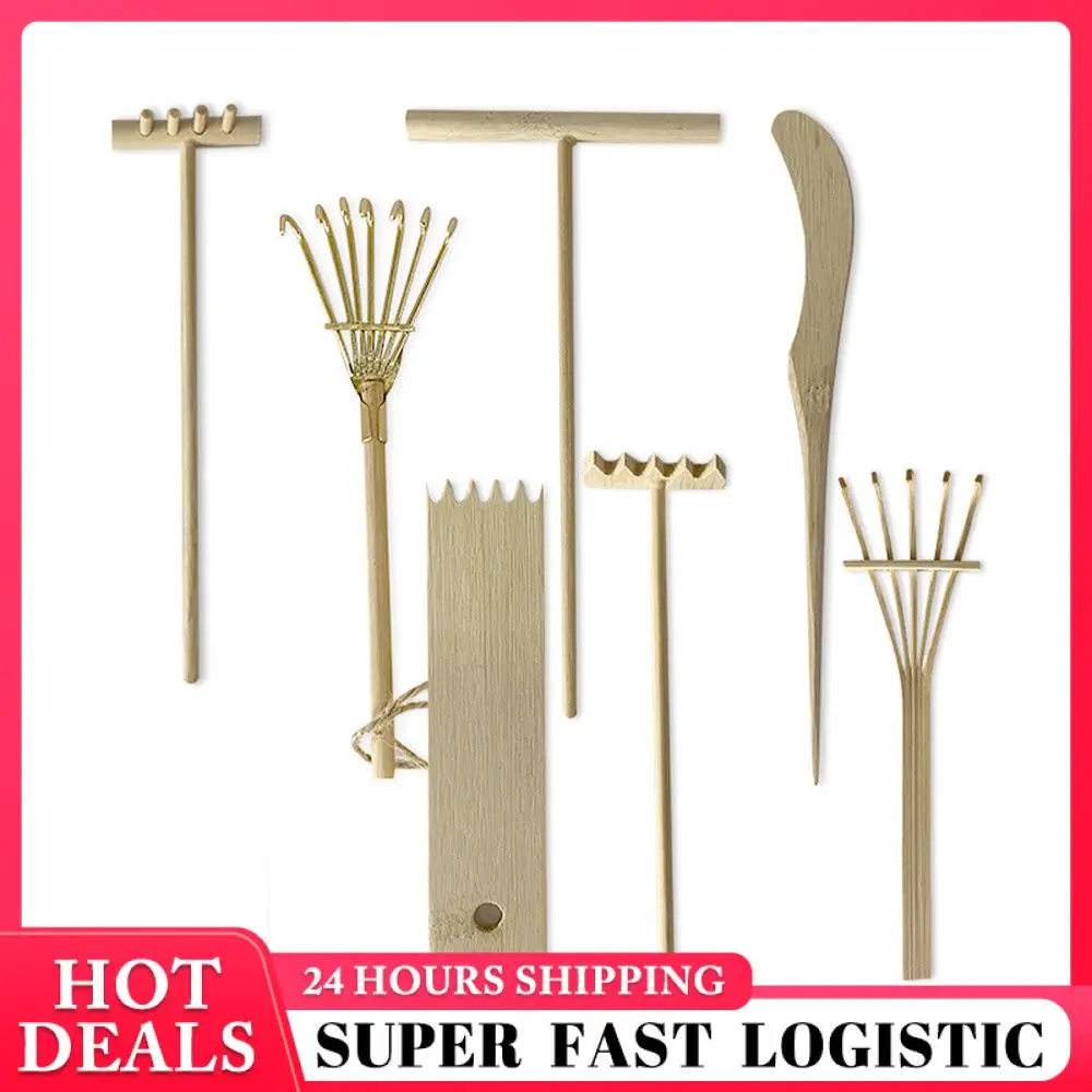 Small Bamboo Rake Bamboo Four-tooth Rake Mini Bamboo Rake Trinkets Sand Drawing Tool Decorate Eight-tooth Rake Sand Ornaments