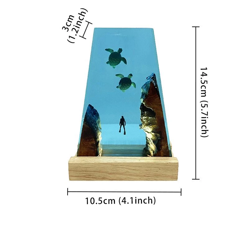 Diving Exploration Organism Resin Table Light Creactive Art Decoration Lamp Diver Sea Turtle Theme Night Light  USB Charge