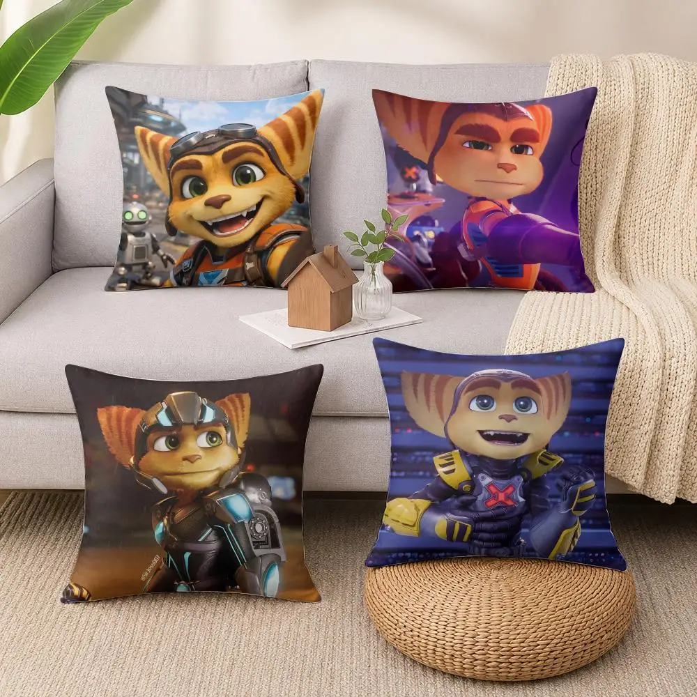 Cartoon R-Ratchet N C-Clank Cushion Cover Wrinkle-Resistant Short Plush Cushion Covers Breathable Machine-Washable