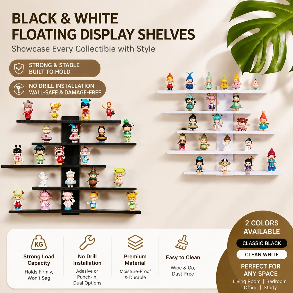 4-Piece Set of Collectible Floating Wall Racks, Multi-Tiered Wall Shelving Units, Versatile Display Stands, Suitable for Office and Home Decor, Ideal for Storing Statues and Small Figurines, Decorative Shelves, Functional Storage Racks, Multi-Purpose Rack