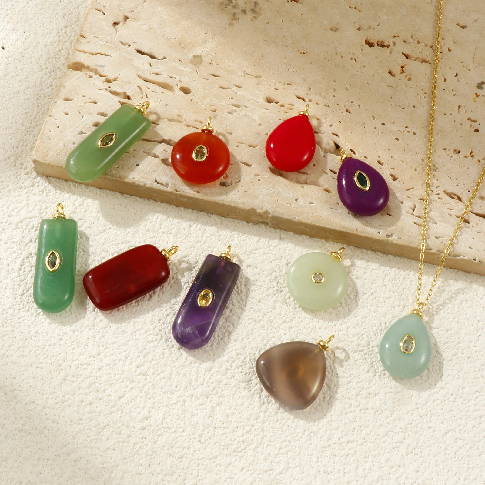 1 قطعة كلاسيكية خمر الأرجواني الأحمر الأحجار الكريمة سحر النحاس هندسية الحجر الطبيعي 18K الذهب الحقيقي مطلي قلادة Findings بها بنفسك النتائج #5