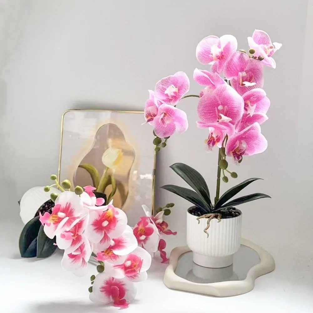 Multi-Bloom Simulated Butterfly Orchid DIY Faux Flowers Artificial Orchid Bonsai White Flower Pot Plastic Fake Flower Home Decor
