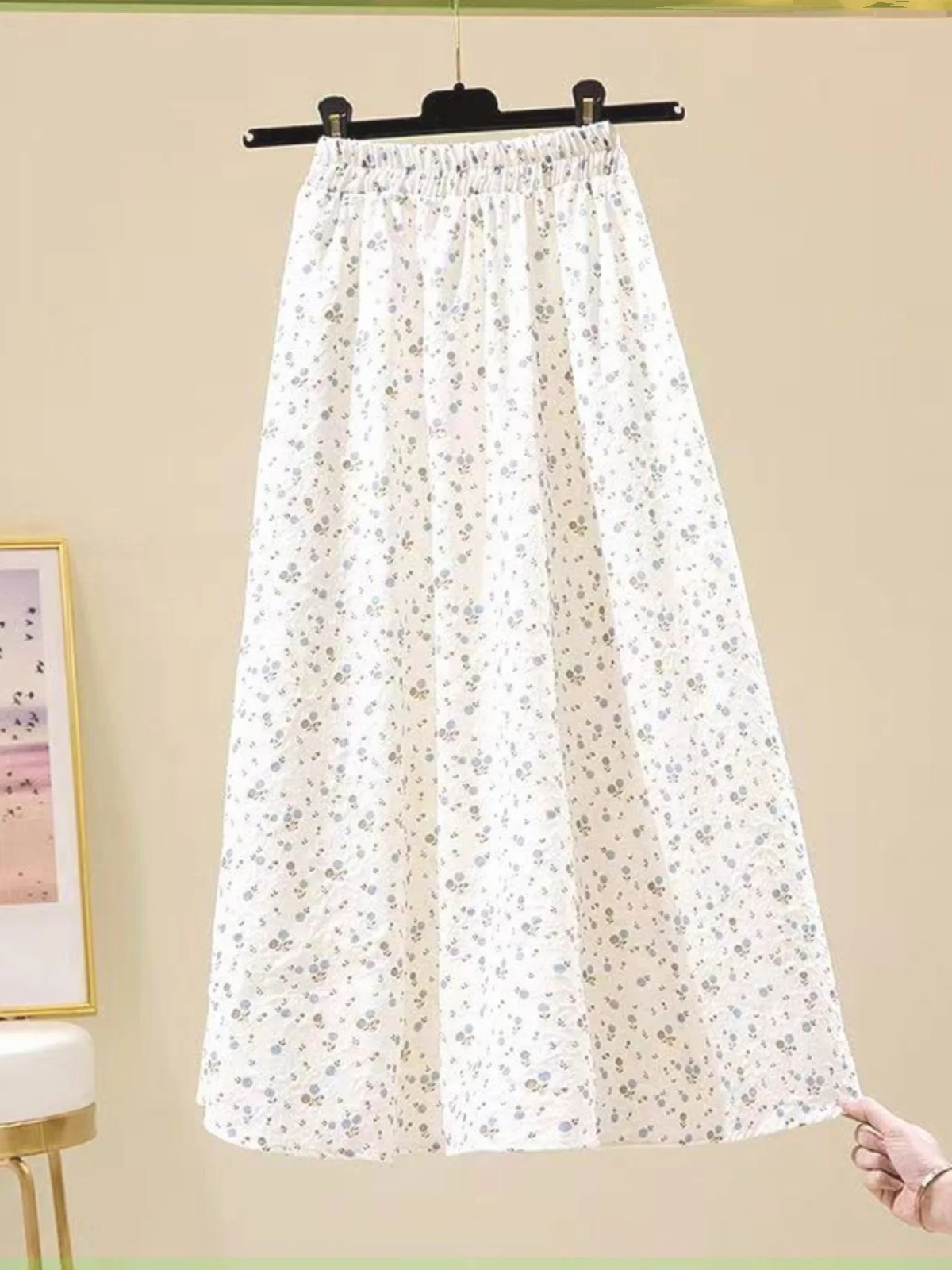 

2024 New High Waist A-Line Midi Skirt Floral Eming Fre Sle Women's Faionable Umbrella Skirt Side Zipper Closure