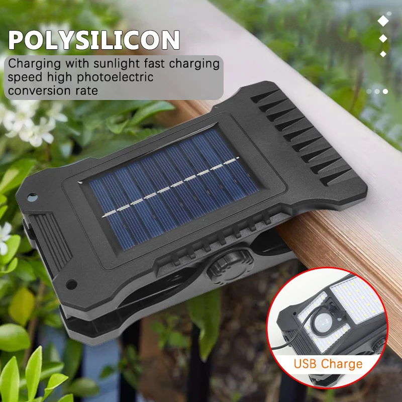 Outdoor Solar Clip Light LED Solar Garden Lights Waterproof Motion Sensor Camping Lamp Fence Street Landscape Wall Decoration