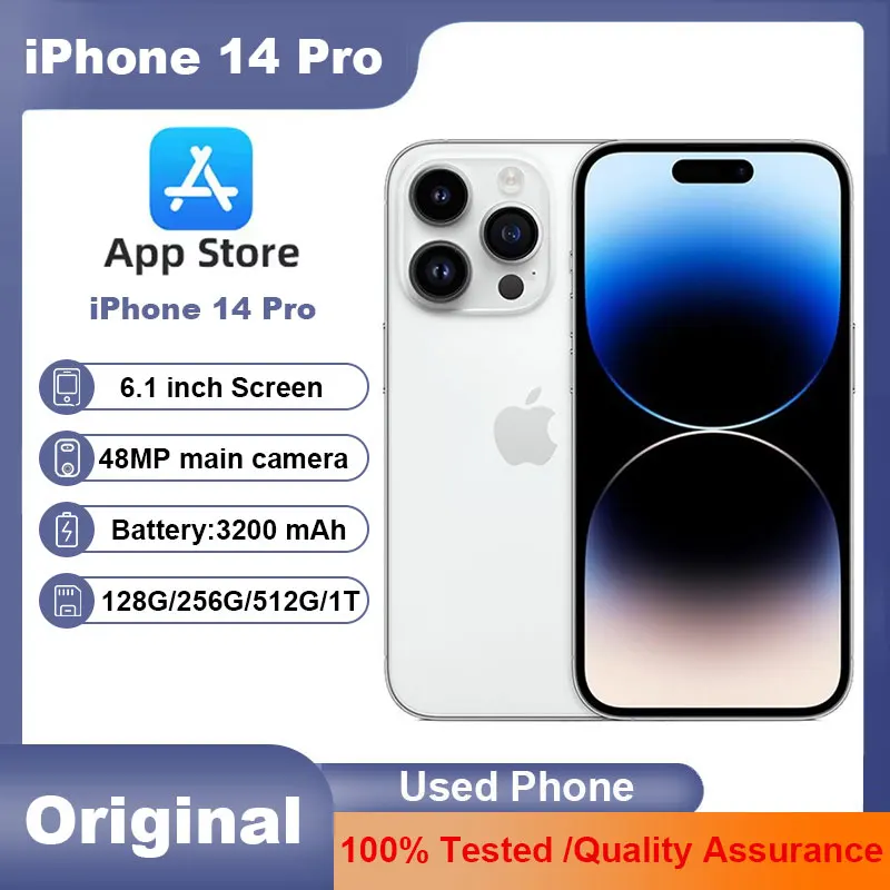 Apple iPhone 14 Pro 128 ГБ 256 ГБ 512 ГБ 1T ПЗУ 6 ГБ ОЗУ Dual eSIM 1SIM+ 1eSIM 6,1 дюйма OLED Face ID NFC A15 5G Разблокированный Б/у смартфон