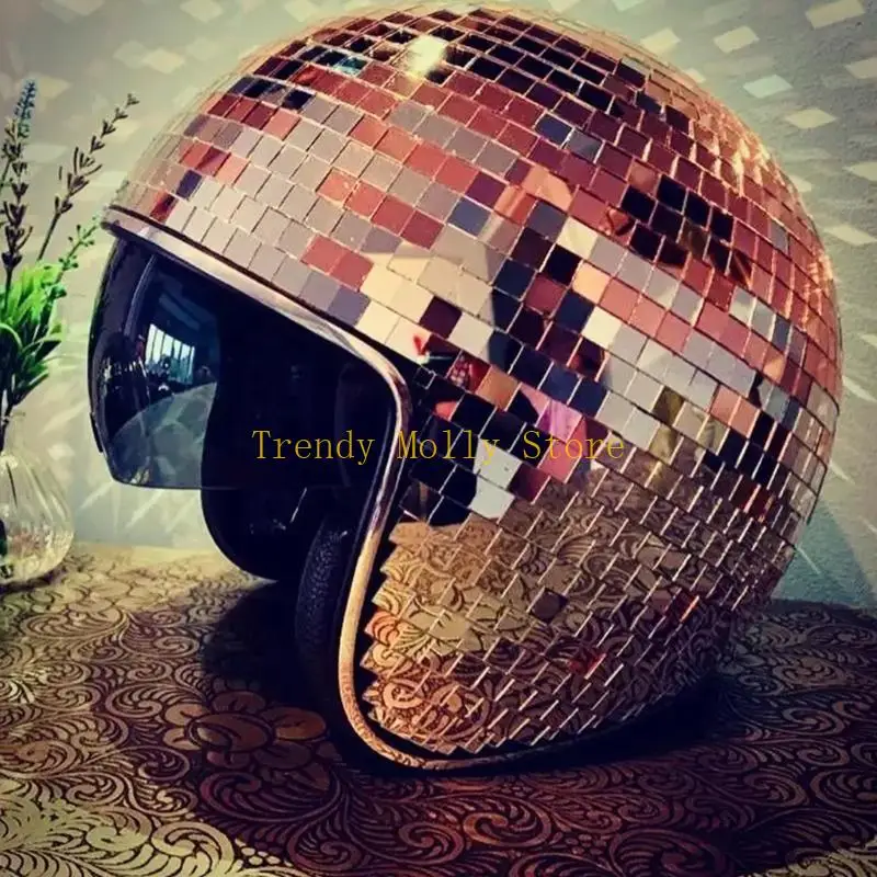 

N5KB Club Helmet Sparkly Mirror Glass Ball for Disco House Cocktail Parties