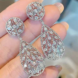 Vintage Moissanite Diamond Dangle Earring 100% Real 925 Sterling Silver Wedding Drop Earrings for Women Jewelry Gift