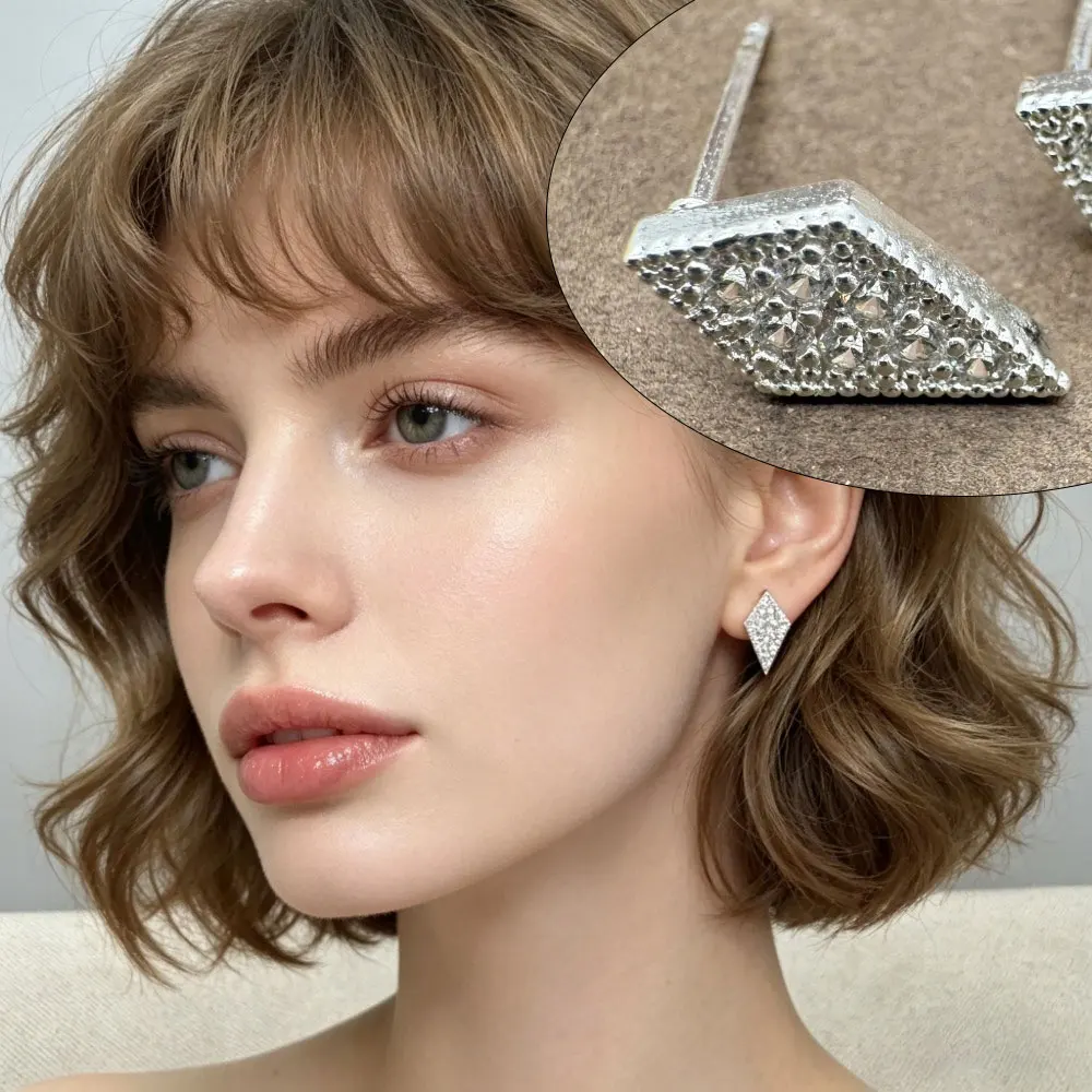 Rhombus (kite-shaped) Ear Stud Earrings Made of Transparent Zircon Minimalist Modern Style Women Luxury-Elegant Fashion Earrings