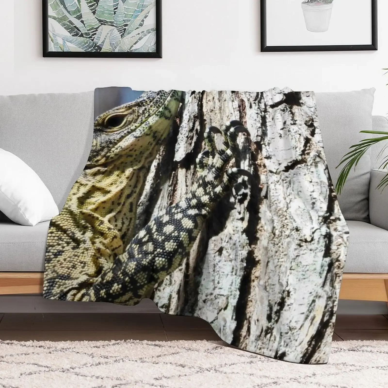 Goanna monitor Lizard hugging a tree Throw Blanket All Season Soft Lightweight Blanket for Home