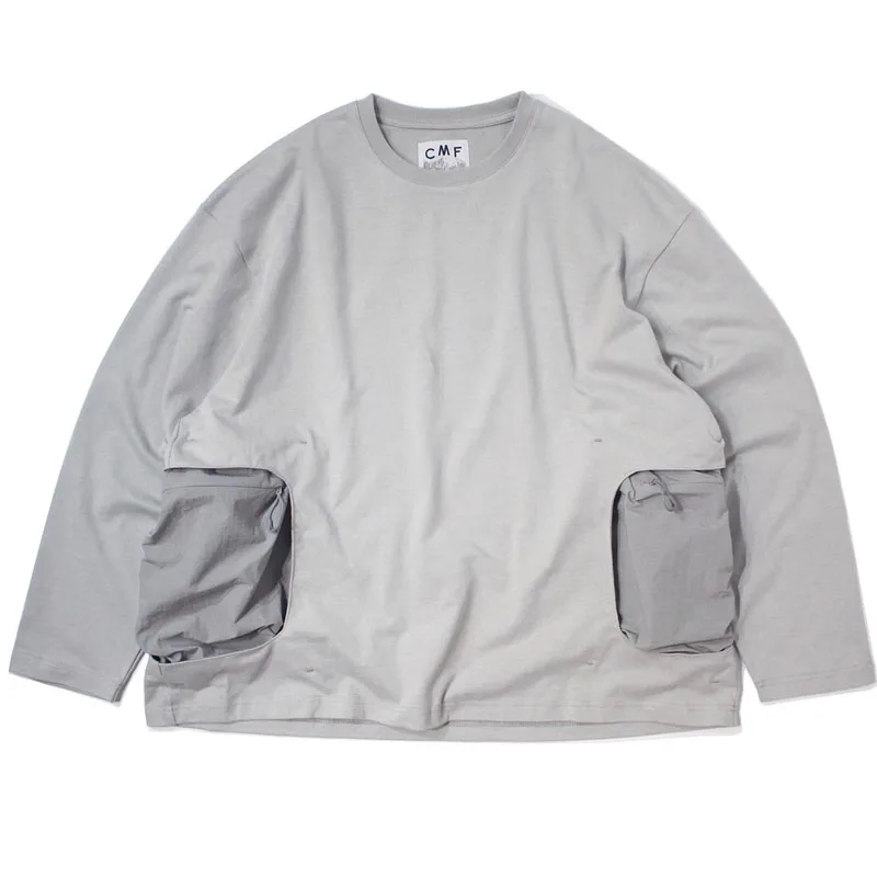 Hot Selling CMF Men's and Women's Outdoor Spliced Long Sleeved T-shirt with Nylon Pocket Loose Cotton Base Pullover