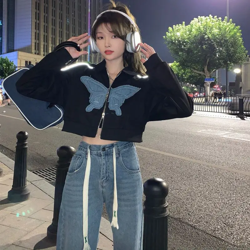  Embroidery Short Jacket Women's Spring Autumn Loose Design Slimming Zipper Jacket Small Size Top Sweet Style