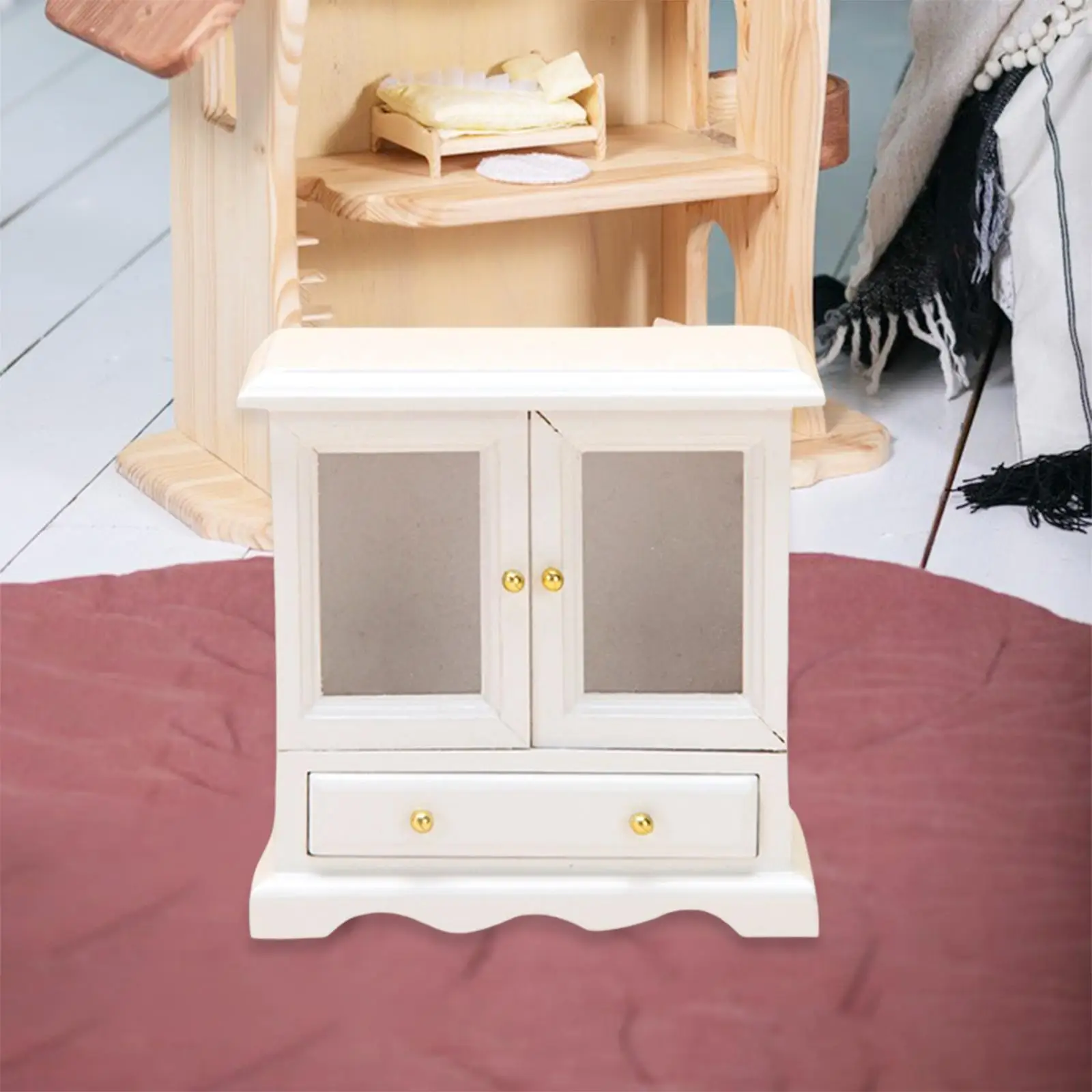 1:12 Scale Doll House Kitchen Sideboard Floor Cabinet Miniature Wooden Model Doll House Accessories