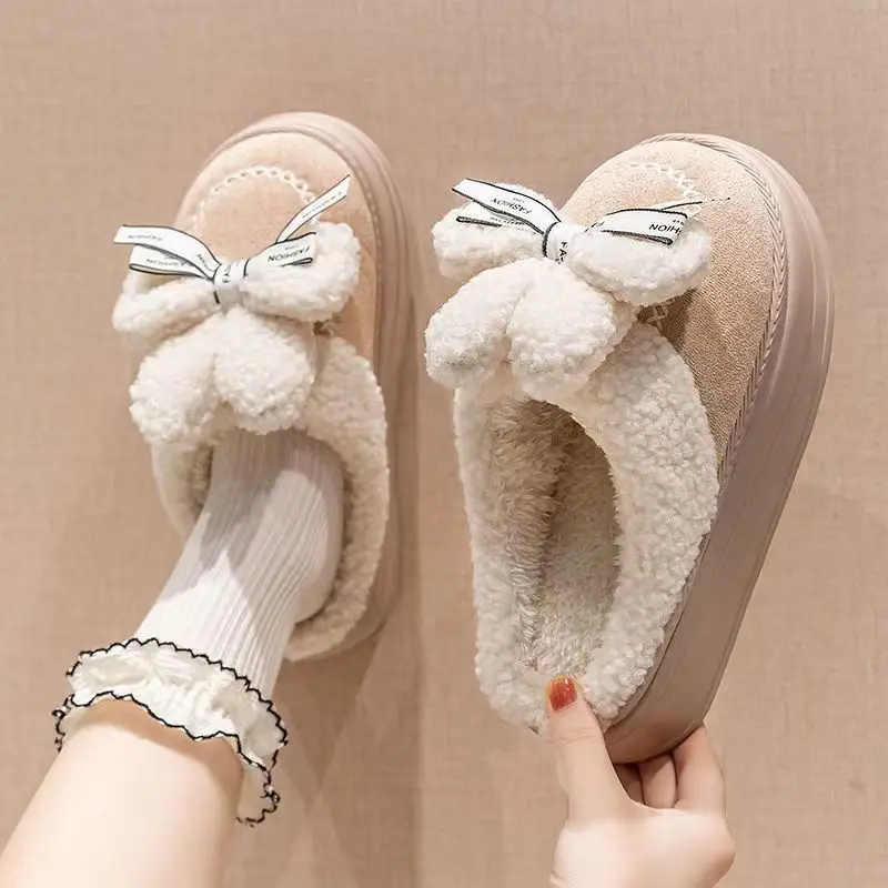 2026 Thick-soled and elevated cotton slippers for women providing indoor comfort warmth and beauty Cute and lovely cotton shoes