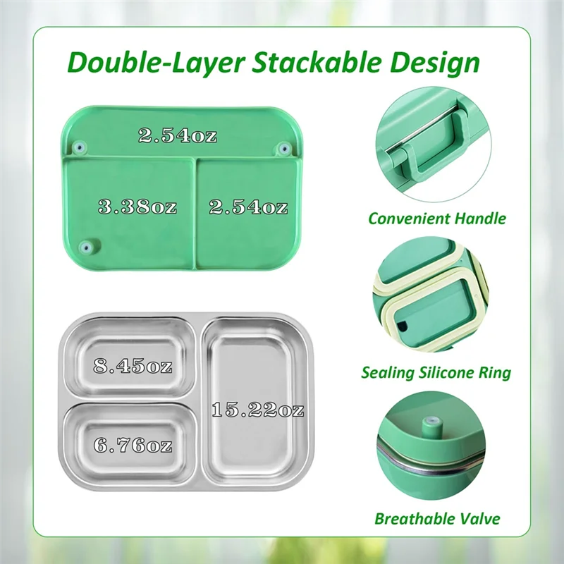 -ESTR Leakproof Bento Lunch Box For Kids & Adults - Multi-Compartment Sandwich & Salad Container, Sealed Food Storage