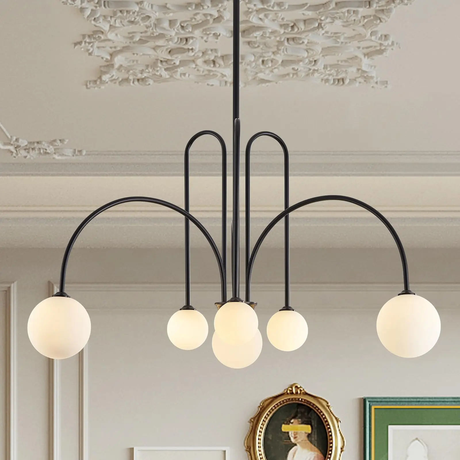Sputnik Chandelier Mid Century Modern Globe Linear Pendant Light White/Smoke Gray Glass Globe Round Chandelier Kitchen Island