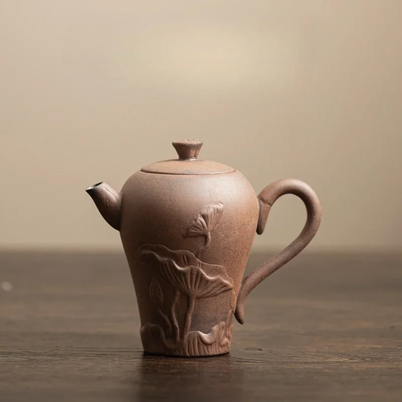 140ml Unglazed Rough Pottery Teapot Creative Relief Lotus Teapot Household Nourishing Ceramic Tea Pot Chinese Retro Teapot