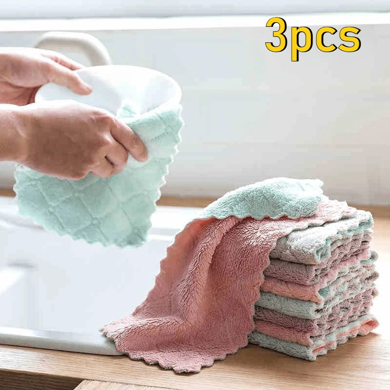 3pcs Super Absorbent Microfiber Kitchen Dish Cloth High-efficiency Tableware Household Cleaning Towel Kitchen Tools Gadgets
