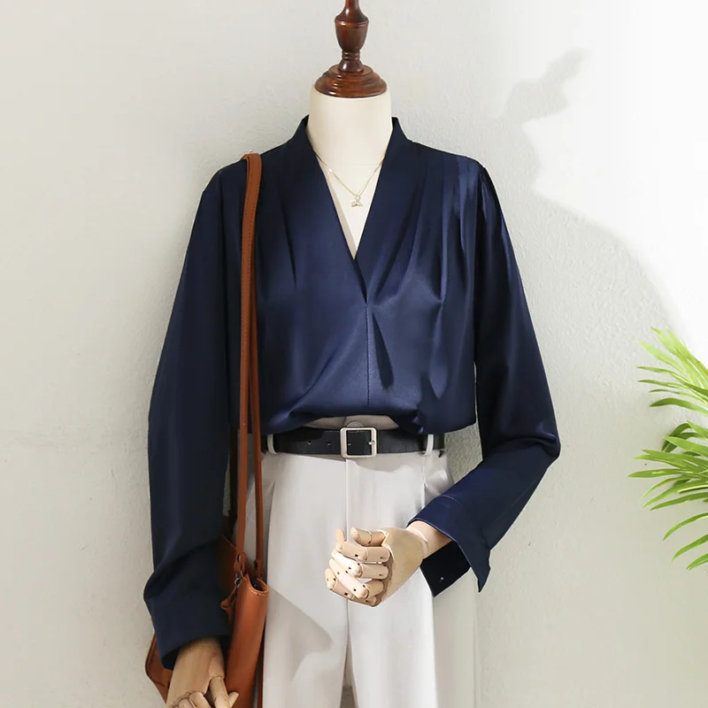 Women's Chiffon Solid Shirts, Long-Sleeved Tops, Elegant Office Lady Outwear, Loose, New Design, Summer, 2023