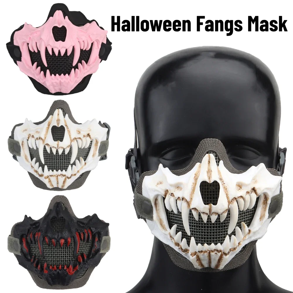 

Halloween Mask Half face Skull Mask Ghost Cosplay Costume Scary Mask Party Props for Airsoft Paintball
