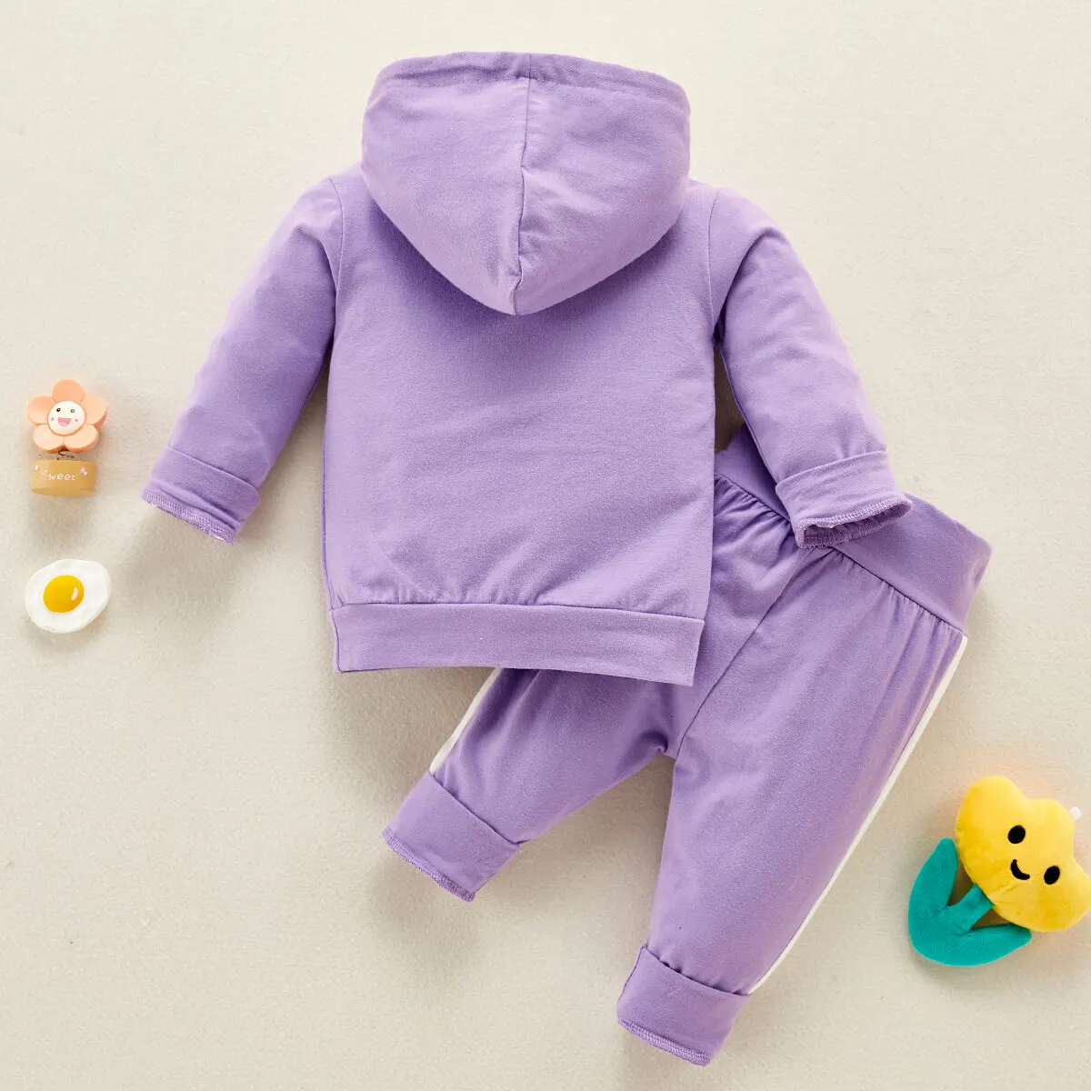 0-2 Year Old Newborn  Baby Girls Spring and Autumn Hooded Letter Printed Long Sleeve Pants Fashion Set