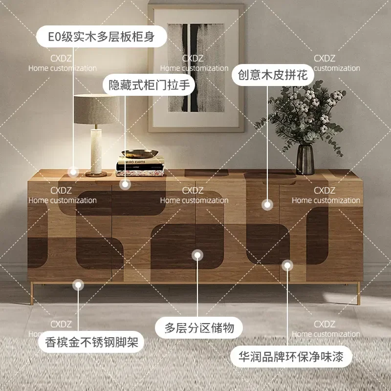 Italian Light Luxury Solid Wood Dining Side Cabinet Living Room Decorative Locker Modern Home Entrance Floor Storage Cabinet