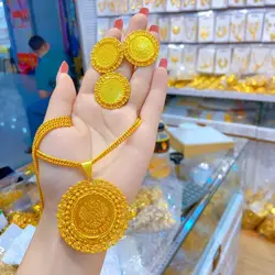 New 24K Gold Plated Dubai Jewelry Bridal Wedding Necklace Ring Women's Earrings Fashion Gift Three Piece Set YY10248