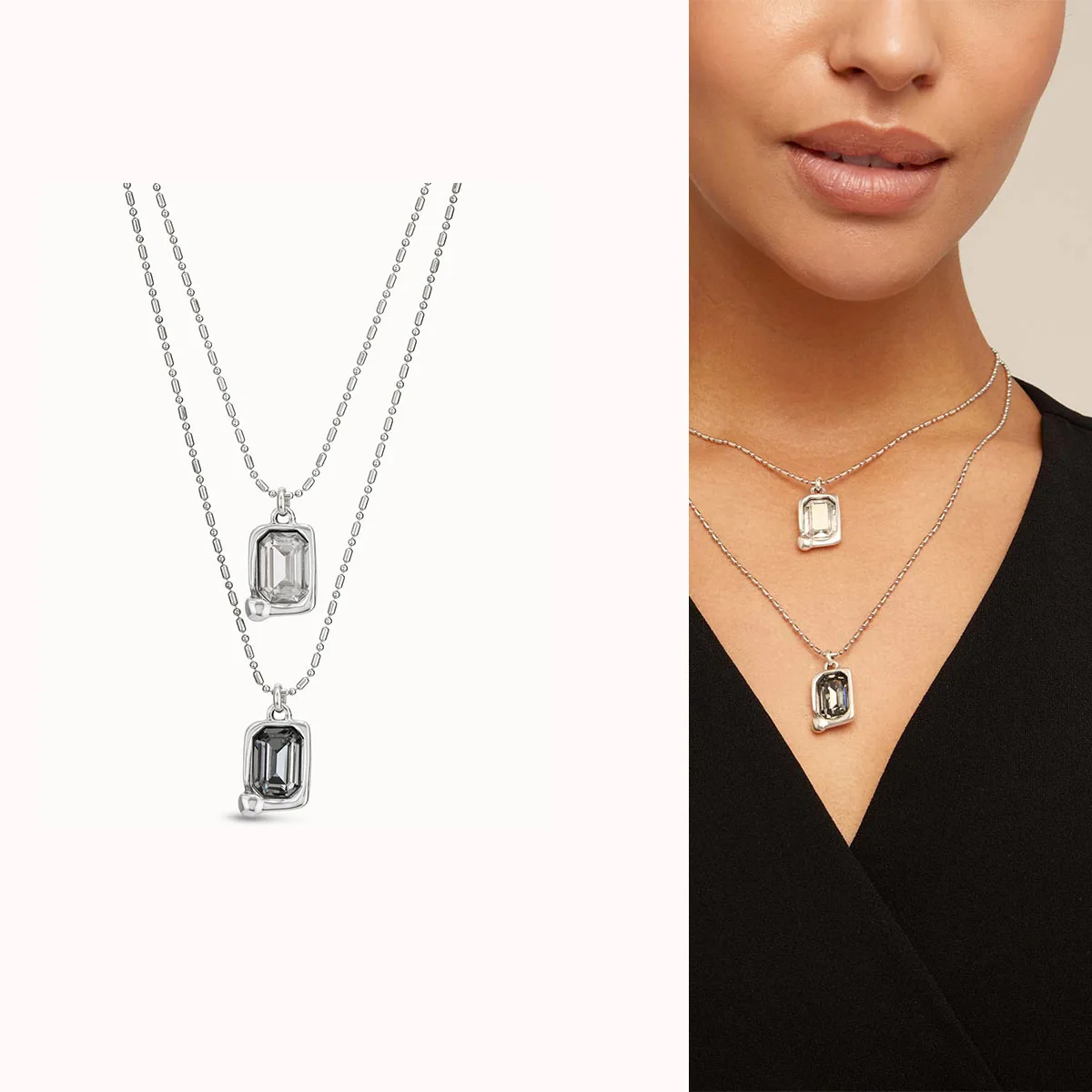 2024 Trendy New UNO DE50 Jewelry High Quality Silver Plated with Central Ornament and Gray Crystal Women's Necklace