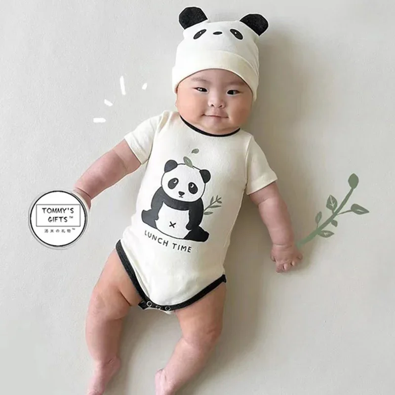 Funny Panda Model Korean Infant Baby Boys Girl Bodysuit Clothes Summer Kawaii Short Sleeve Overall Onesie Newborn Baby Jumpsuits