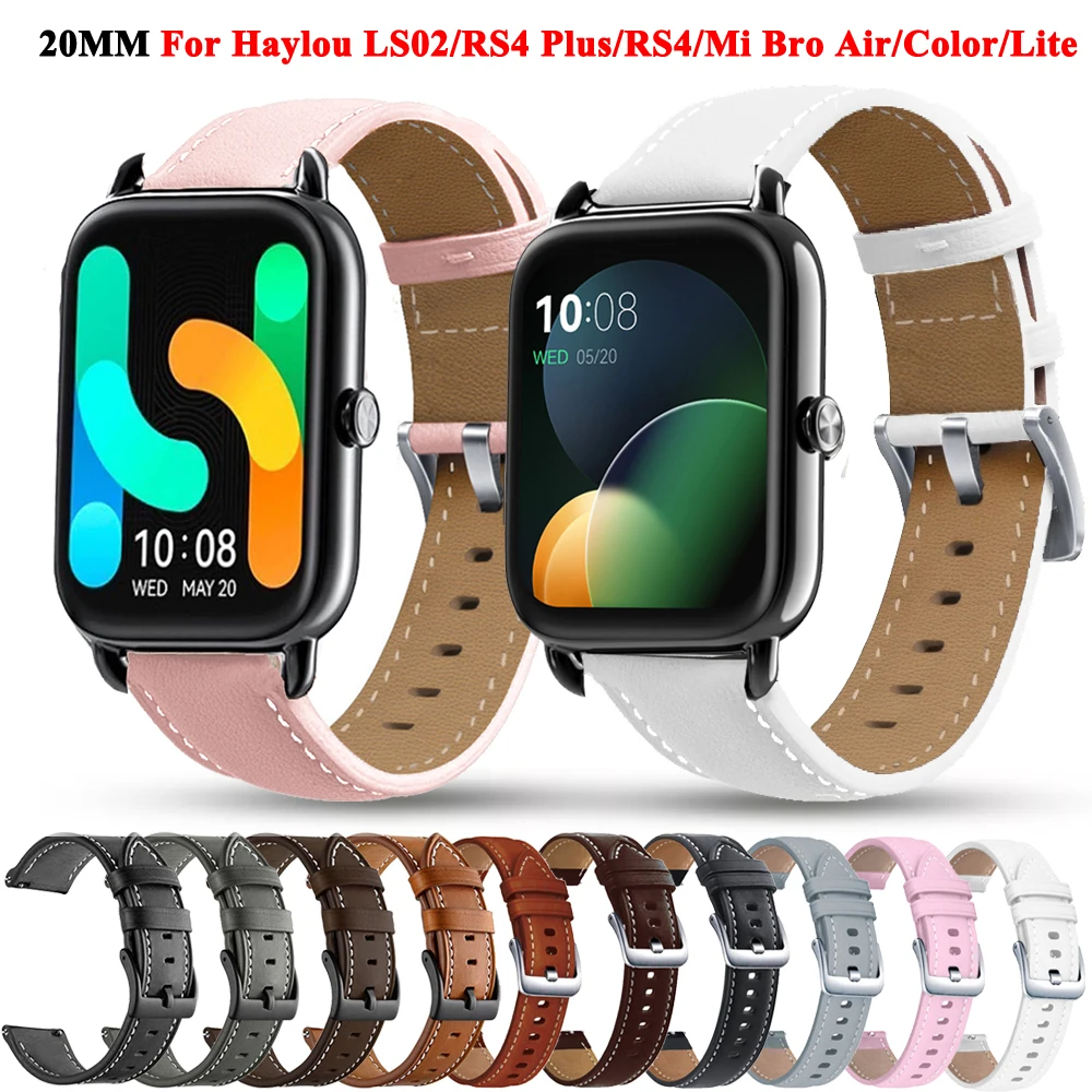 20mm Smart Watch Band Belt For Haylou RS4 Plus/RS4/LS02 Leather Replacement Bracelet For Xiaomi Mibro Air/Lite/Color Wrist Strap