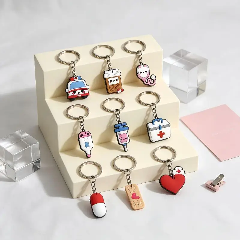 New Cute  Themed Silicone Keychains With Blank Label Tags Lovely Cartoon Designs For Nurses Doctors Gifts Daily Use