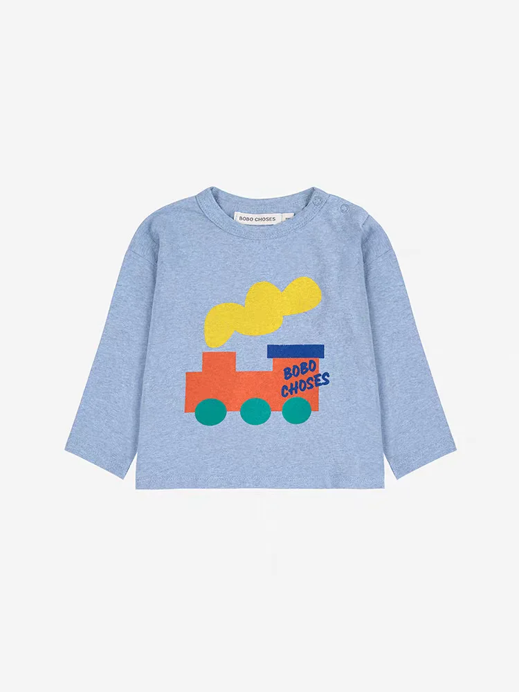 ملابس الاطفال 25 AW جديد الكرتون طباعة طويلة الأكمام تي شيرت 1-14Y الفتيان الفتيات البلوز قاعدة القميص